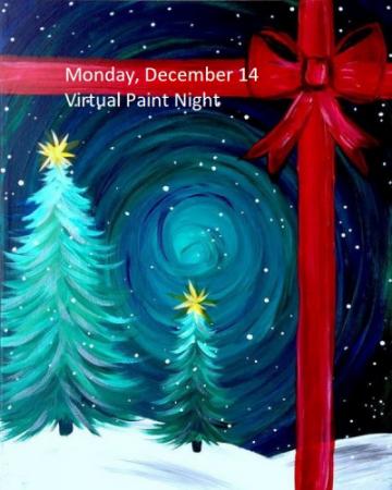 Winter Trees with a Bow. Painting selected for Virtual Paint Night. December, 14th 
